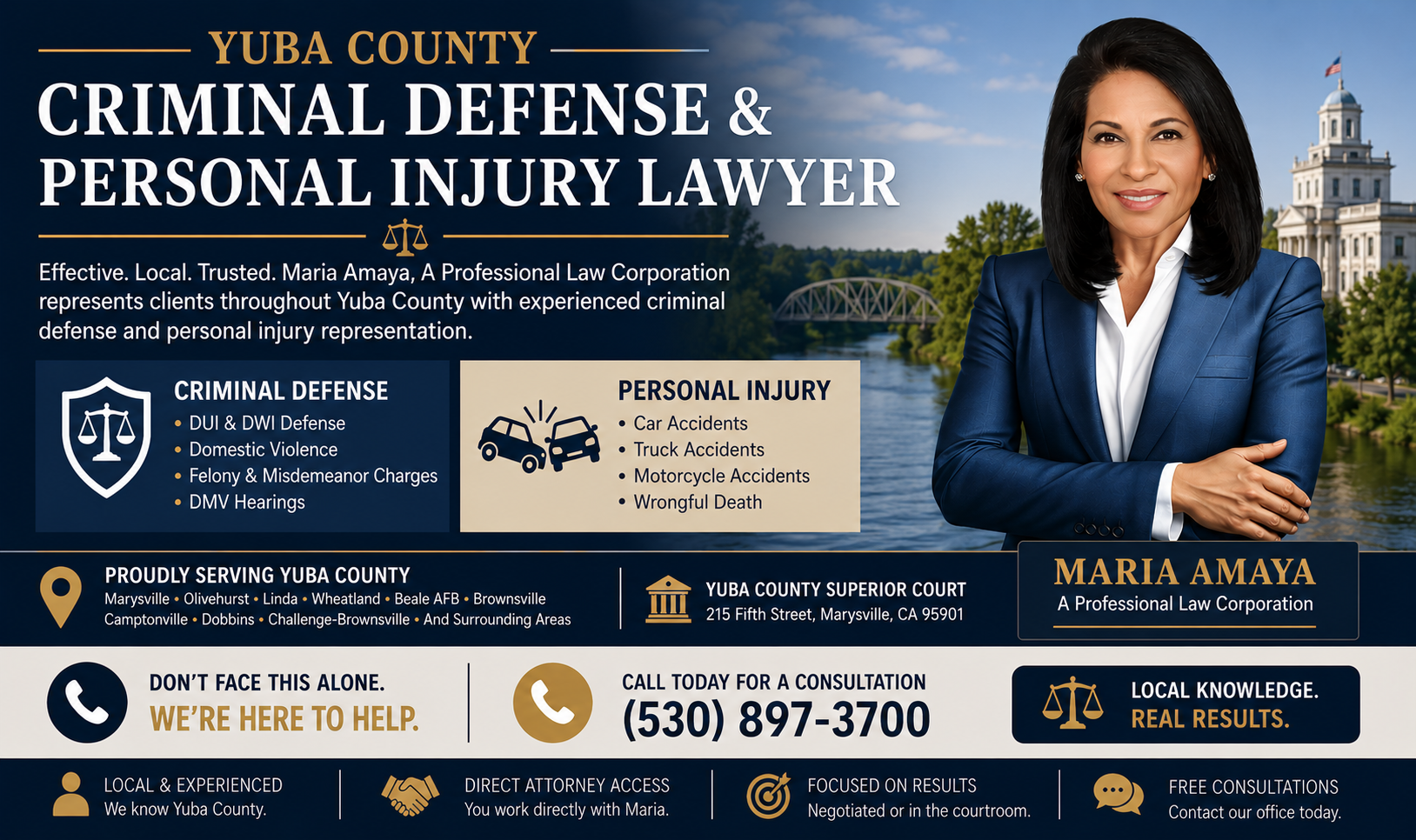 Maria Amaya Yuba County criminal defense and personal injury lawyer serving Marysville, Olivehurst, Linda, and Wheatland California